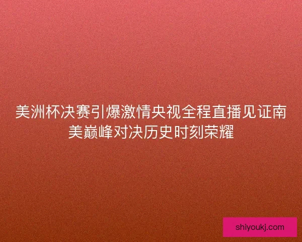 美洲杯决赛引爆激情央视全程直播见证南美巅峰对决历史时刻荣耀